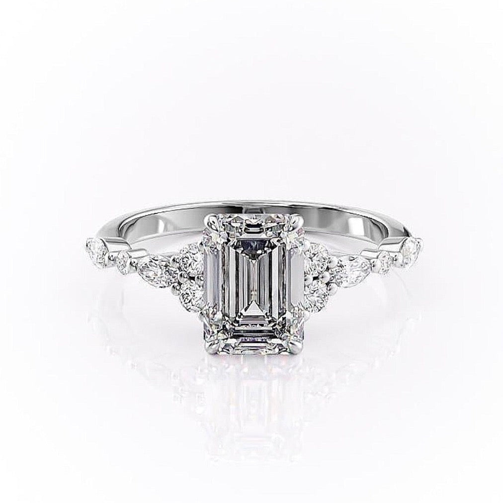
                  
                    2.10 CT Emerald Cut Cluster Moissanite Engagement Ring 10
                  
                