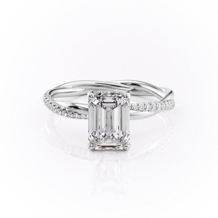 
                  
                    2.10 CT Emerald Cut Solitaire Twisted Pave Moissanite Engagement Ring 10
                  
                