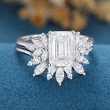 1.60 CT Emerald Shaped Moissanite Cluster Bridal Set 3