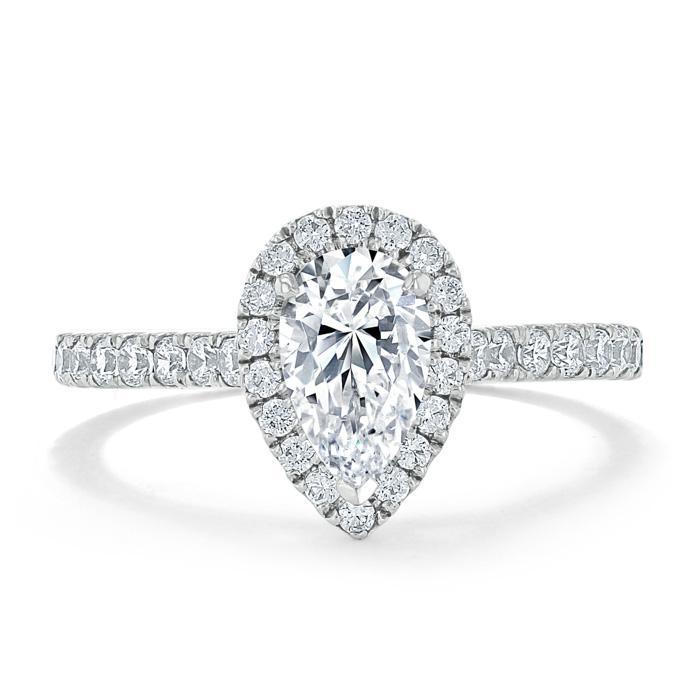 1.0 CT Pear Cut Halo Moissanite Engagement Ring With Pave Setting 1