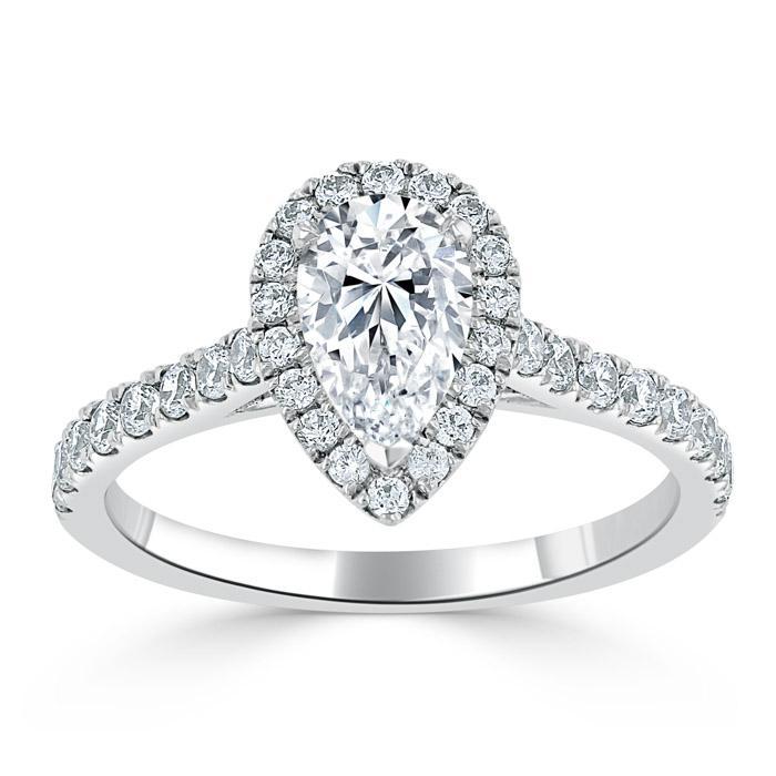 1.0 CT Pear Cut Halo Moissanite Engagement Ring With Pave Setting 2