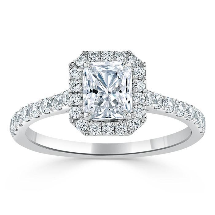 1.0 CT Radiant Cut Halo Pave Setting Moissanite Engagement Ring 2