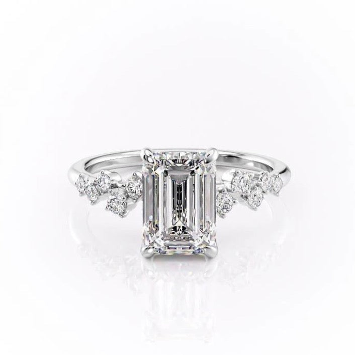 
                  
                    2.10 CT Emerald Cut Cluster Moissanite Engagement Ring 10
                  
                