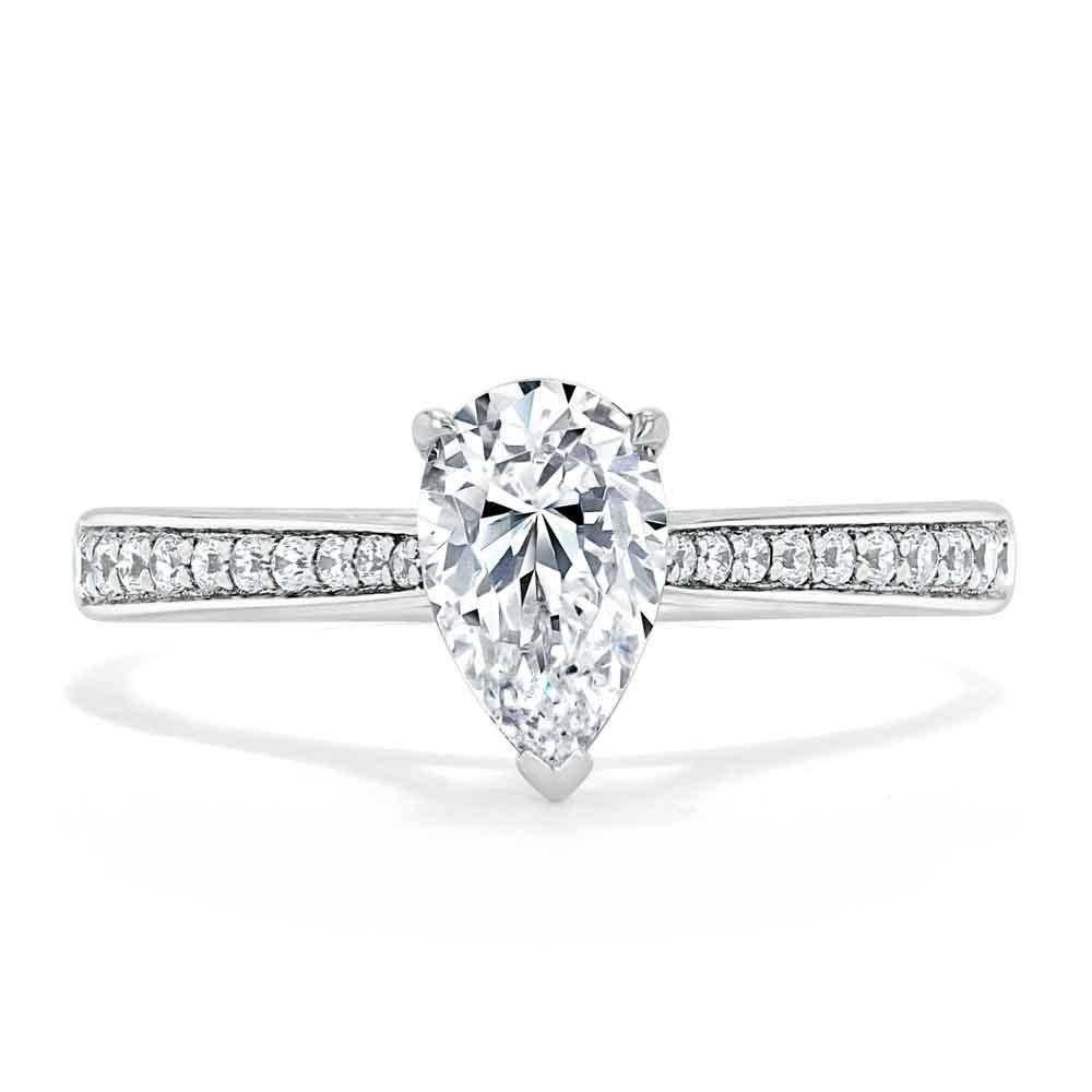 0.75 CT Pear Cut Solitaire Engagement Ring With Channel Pave Setting 1
