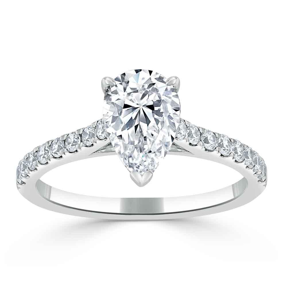 1.33 CT Pear Cut Solitaire Pave Setting Moissanite Engagement Ring 2
