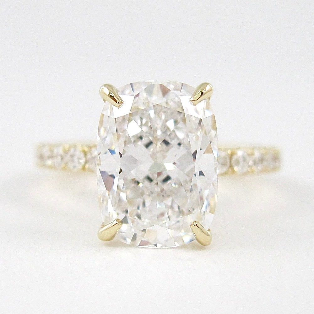 3.8 CT Elongated Cushion Solitaire Pave Moissanite Engagement Ring 1