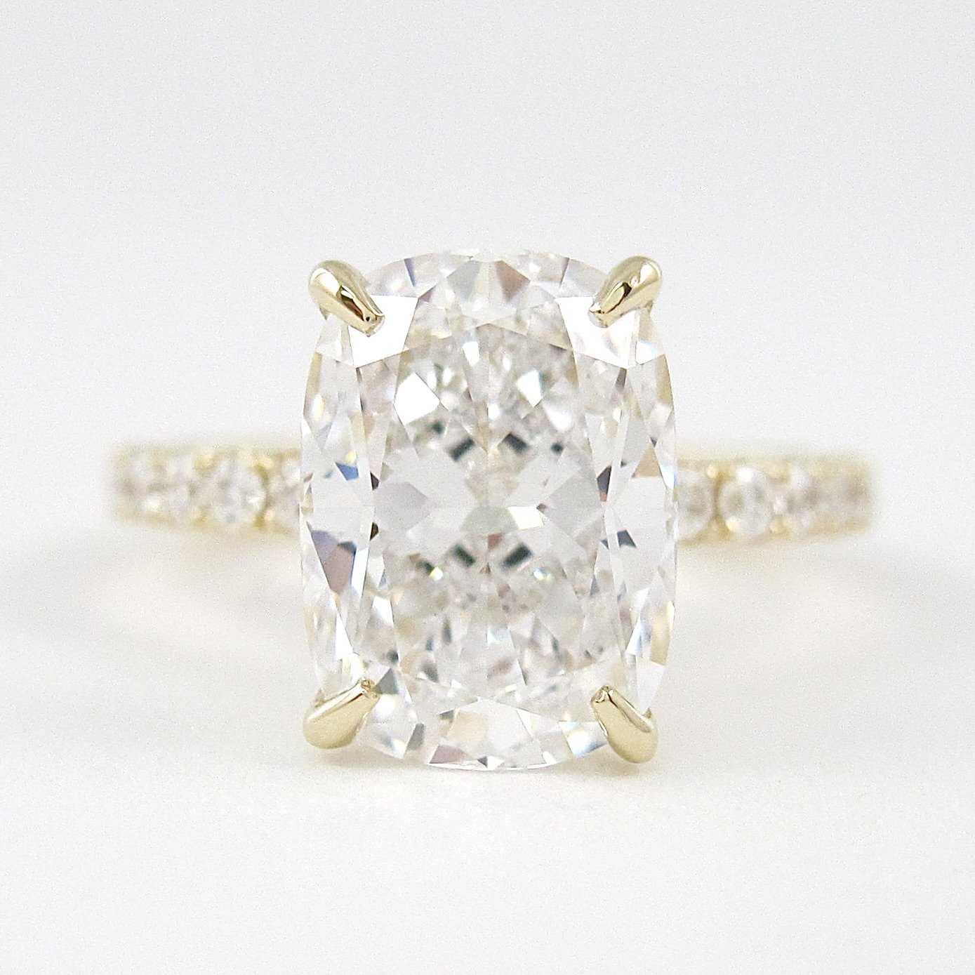 3.8 CT Elongated Cushion Solitaire Pave Moissanite Engagement Ring 1