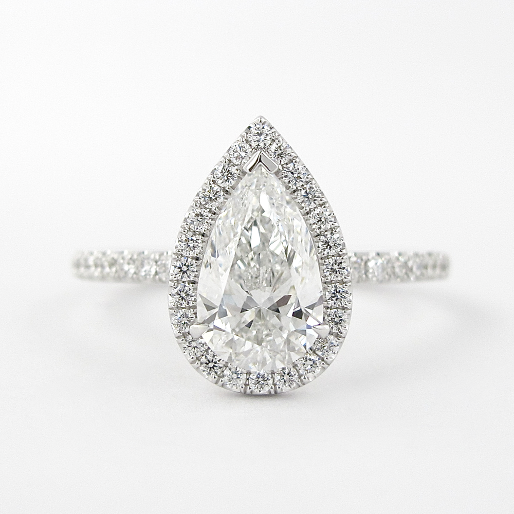 1.5 CT Pear Cut Halo Style  Moissanite Engagement Ring