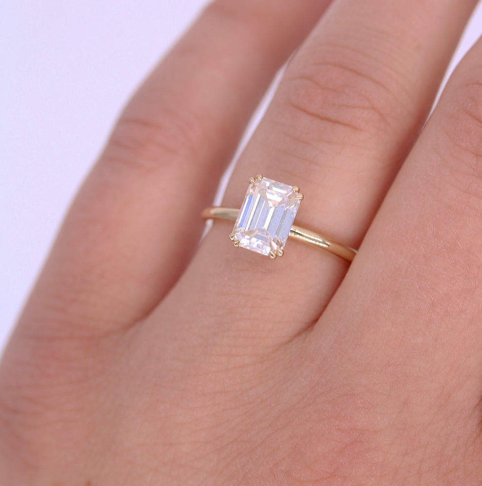 1.55 CT Emerald Cut Solitaire Moissanite Engagement Ring 2