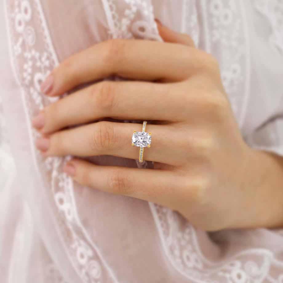 1.75 CT Elongated Cushion Shaped Moissanite Solitaire Style Engagement Ring 1