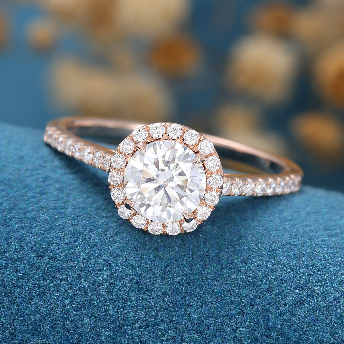 
                  
                    0.68 CT Round Shaped Moissanite Halo Pave Engagement Ring
                  
                