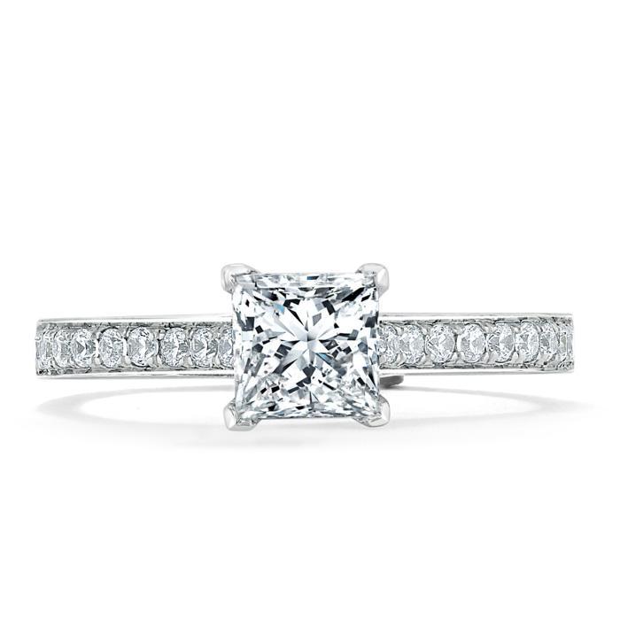 1.0 CT Princess Cut Solitaire Channel Pave Setting Moissanite Engagement Ring 1