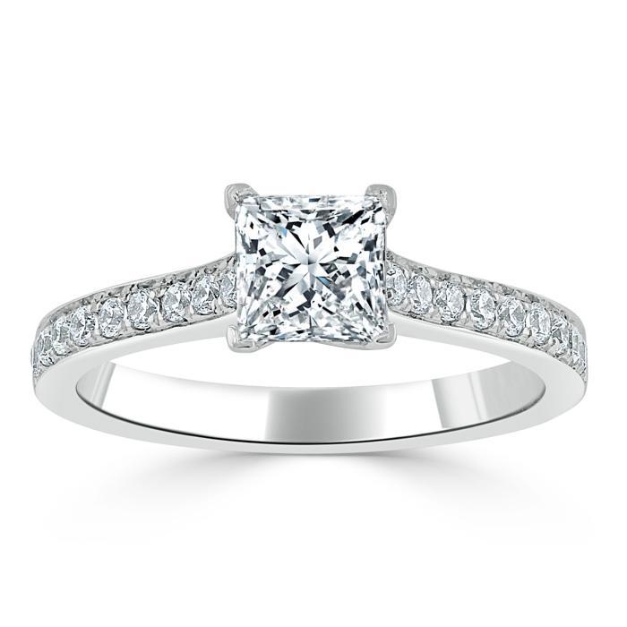 1.0 CT Princess Cut Solitaire Channel Pave Setting Moissanite Engagement Ring 2