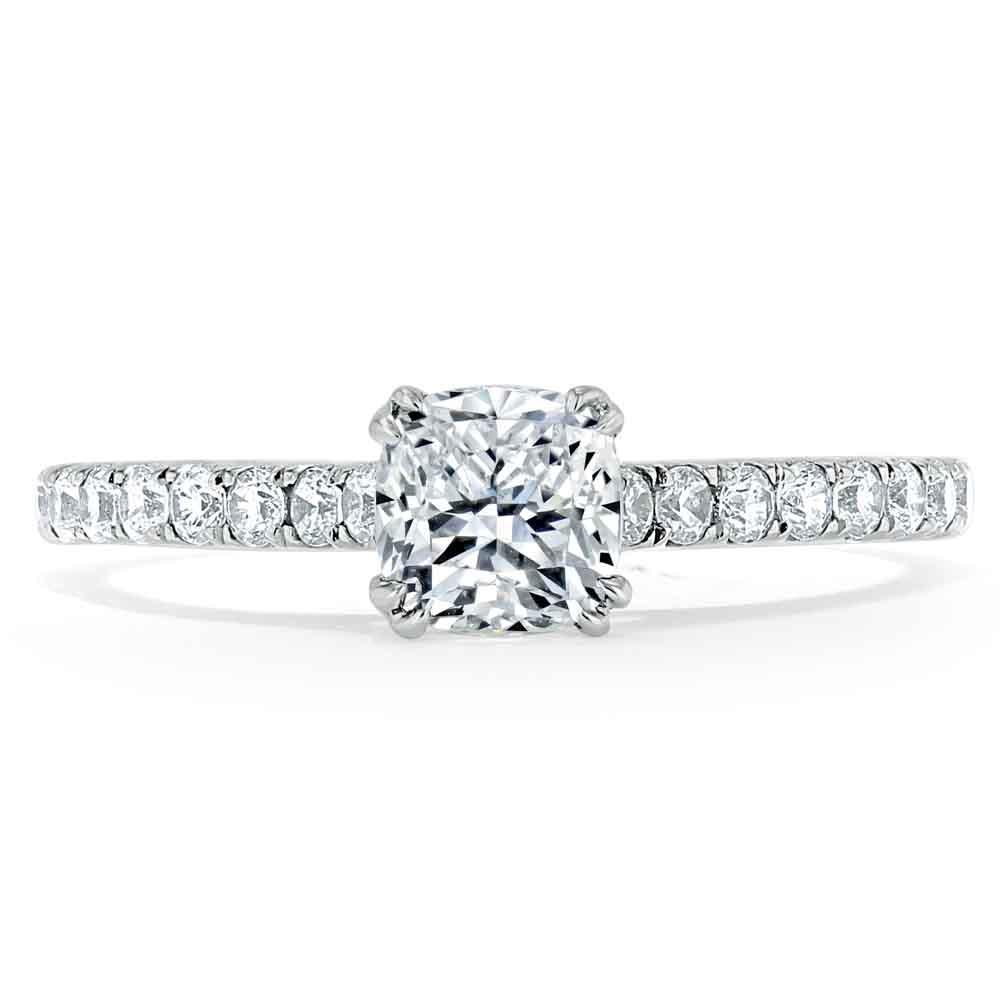 0.75 CT Cushion Cut Solitaire Moissanite Engagement Ring With Pave Setting 1