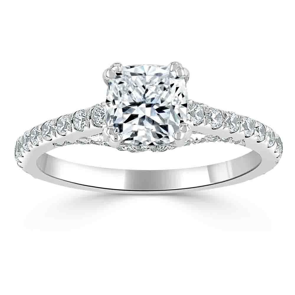 1.0 CT Cushion Cut Hidden Halo Pave Moissanite Engagement Ring 2