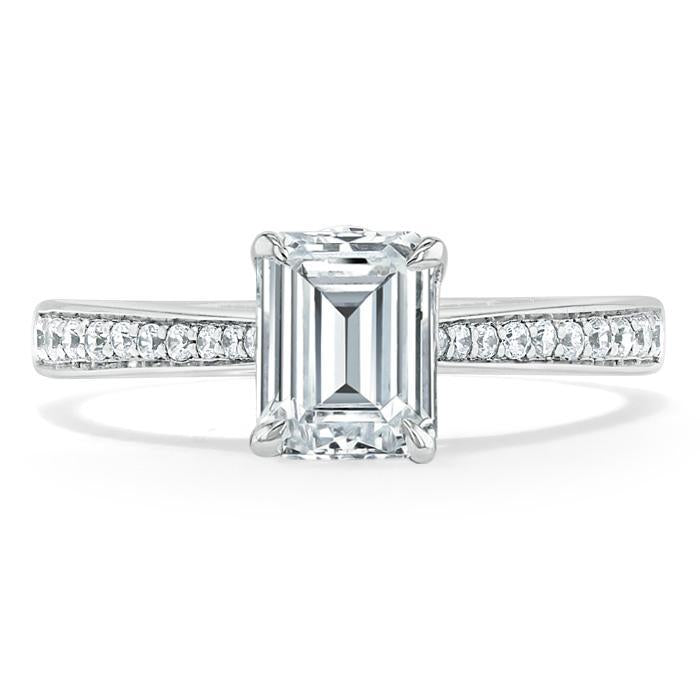 1.0 CT Emerald Cut Solitaire Channel Pave Moissanite Engagement Ring 1