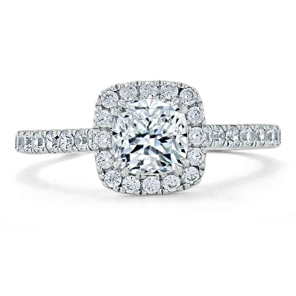 1.0 CT Cushion Cut Halo Pave Moissanite Engagement Ring 1