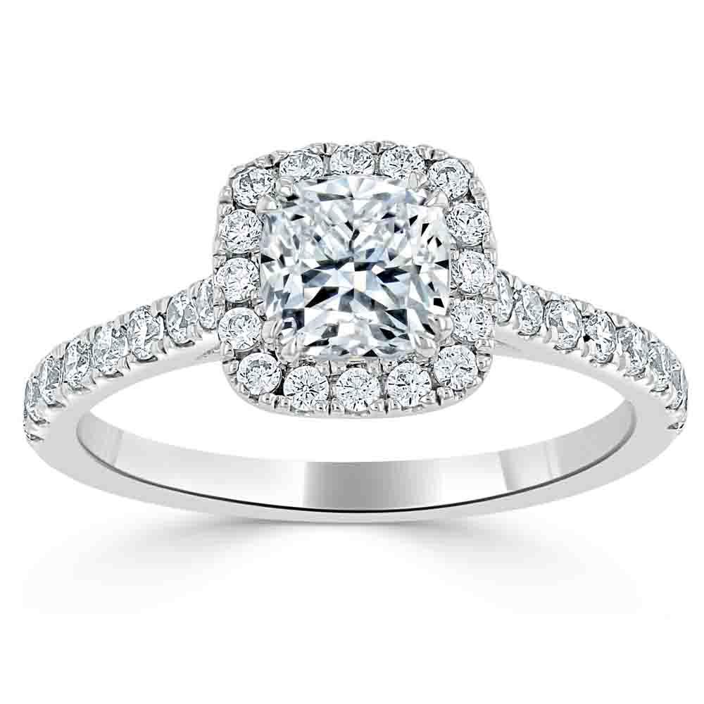 1.0 CT Cushion Cut Halo Pave Moissanite Engagement Ring 2