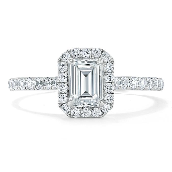 1.0 CT Emerald Cut Halo Moissanite Engagement Ring With Pave Setting 1