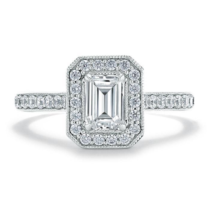 1.0 CT Emerald Cut Halo Moissanite Engagement Ring With Pave Setting