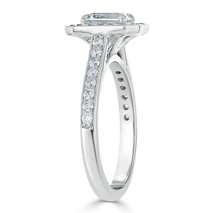 
                  
                    1.0 CT Emerald Cut Halo Moissanite Engagement Ring With Pave Setting 3
                  
                