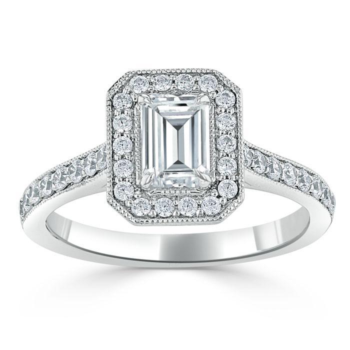 1.0 CT Emerald Cut Halo Moissanite Engagement Ring With Pave Setting 2