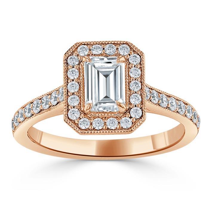 
                  
                    1.0 CT Emerald Cut Halo Moissanite Engagement Ring With Pave Setting 7
                  
                
