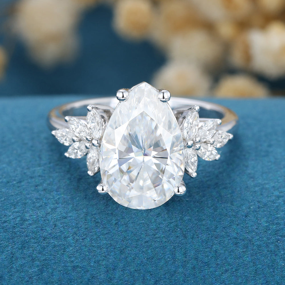 3.09 CT Pear Shaped Moissanite Cluster Engagement Ring