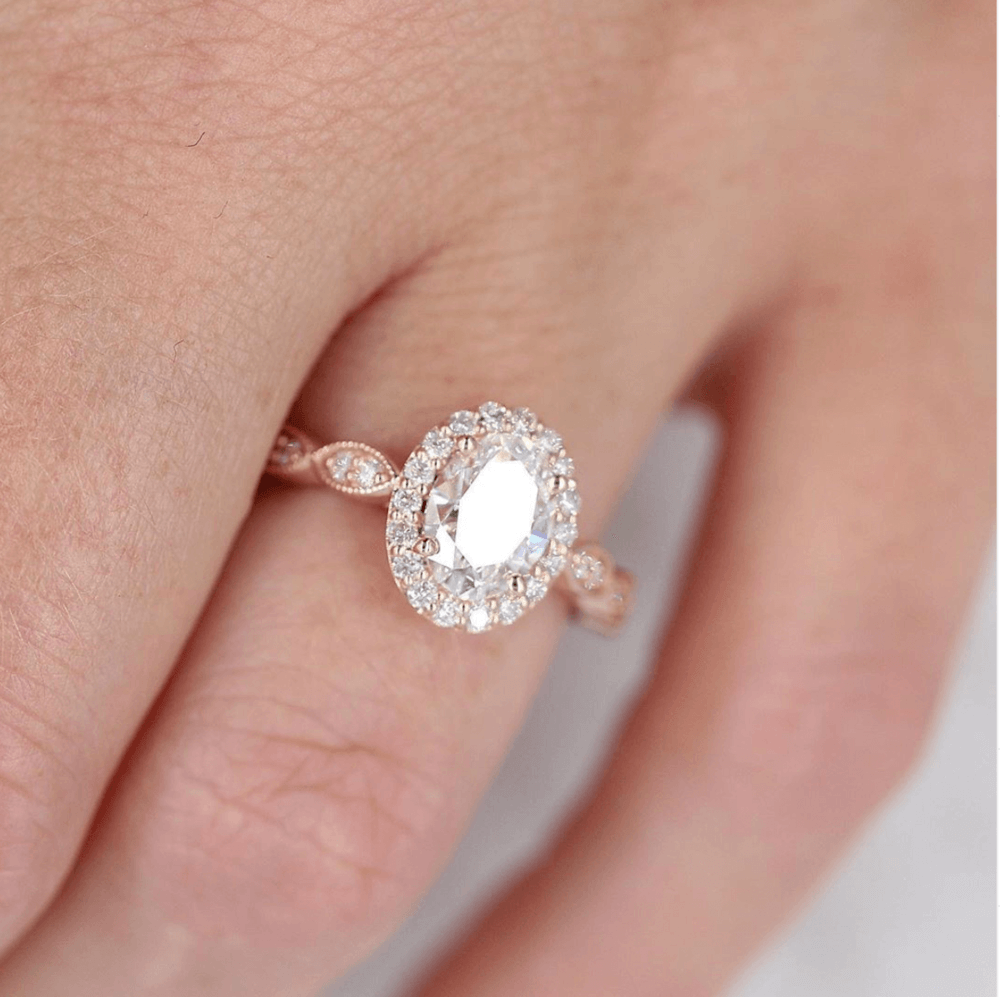 1.33 CT Oval Cut Halo Moissanite Engagement Ring 2