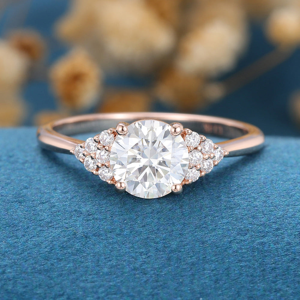 0.68 CT Round Shaped Moissanite Cluster Engagement Ring