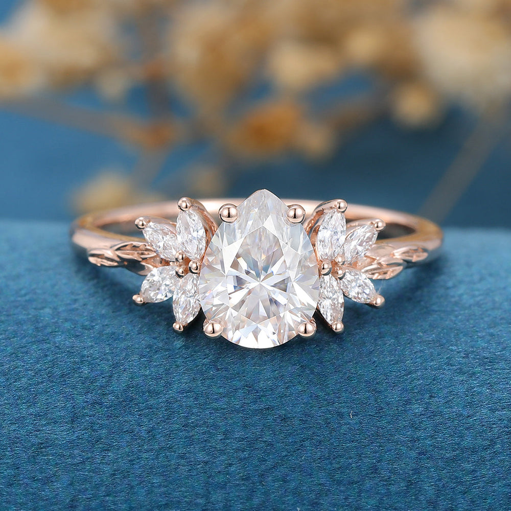 1.0 CT Pear Shaped Moissanite Cluster Engagement Ring