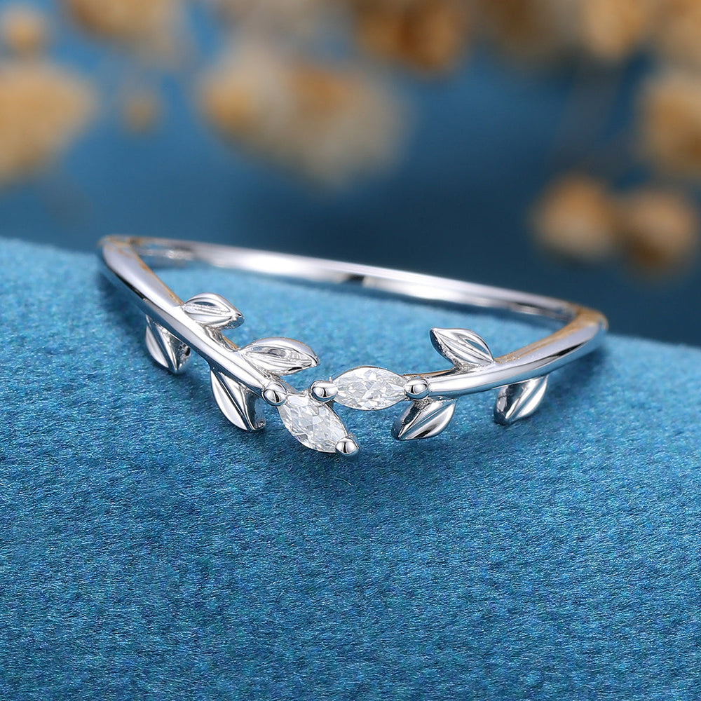 1.40 CT Marquise Shaped Moissanite Nature Inspired Wedding Band