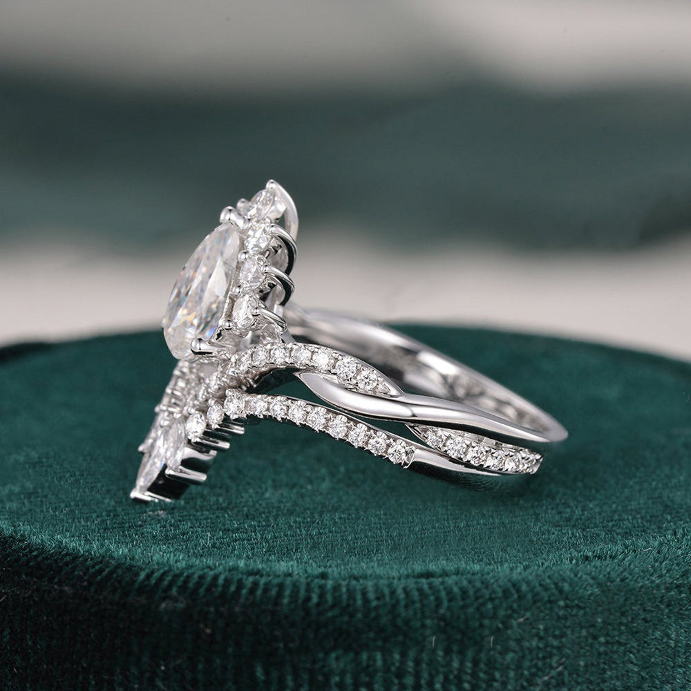
                  
                    1.50 CT Pear Cut Twisted Art Deco Moissanite Bridal Ring Set 7
                  
                