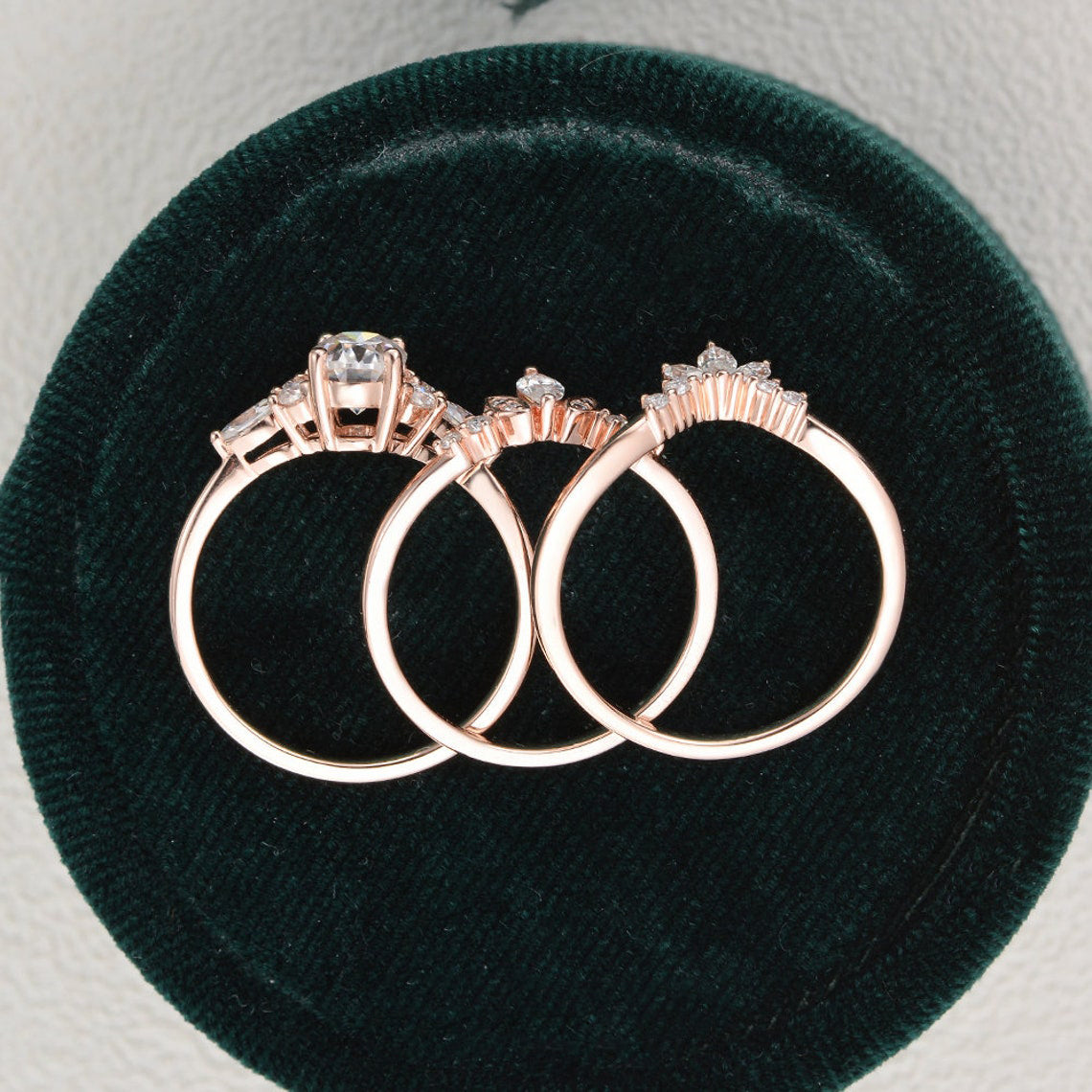 
                  
                    1.0 CT Oval Cut Cluster Art Deco Moissanite Bridal Ring Set 7
                  
                