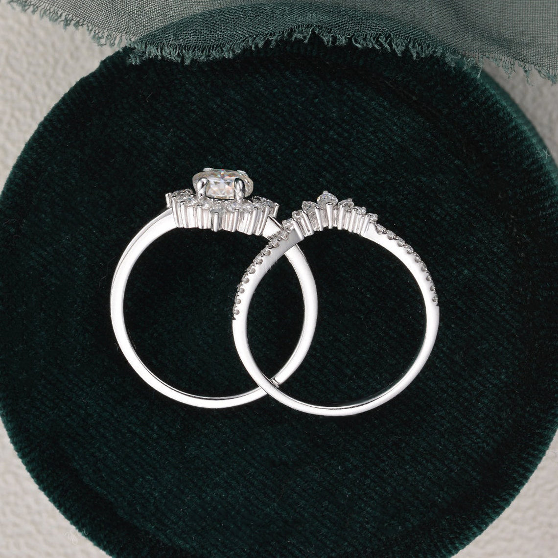 
                  
                    1.50 CT Oval Cut Cluster Art Deco Moissanite Bridal Ring Set 8
                  
                