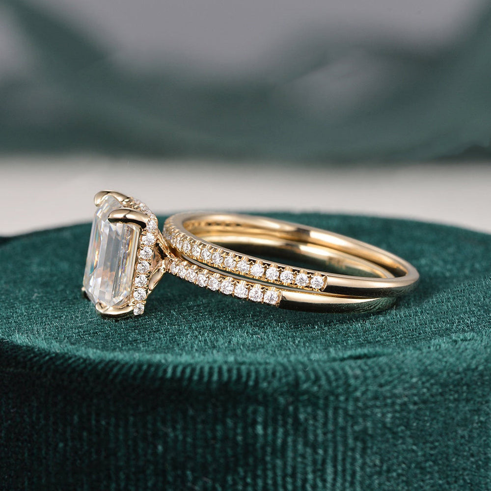 
                  
                    1.50 CT Emerald Cut Hidden Halo Moissanite Bridal Ring Set 6
                  
                