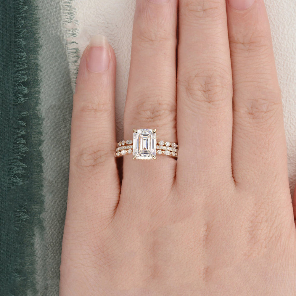 2.50 CT Emerald Cut Solitaire Style Moissanite Bridal Ring Set 2
