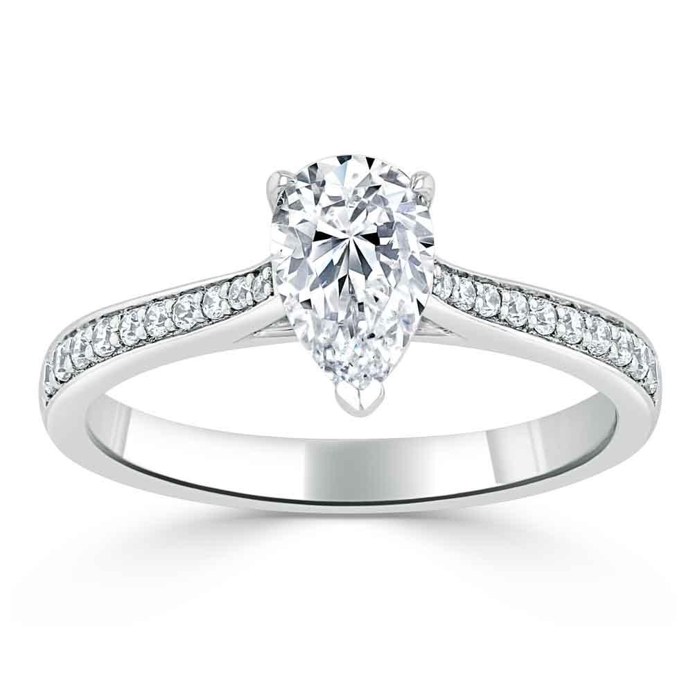 0.75 CT Pear Cut Solitaire Engagement Ring With Channel Pave Setting 2