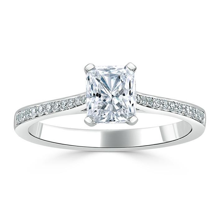 0.75 CT Radiant Cut Solitaire Hidden Halo/ Pave Setting Moissanite Engagement Ring 2