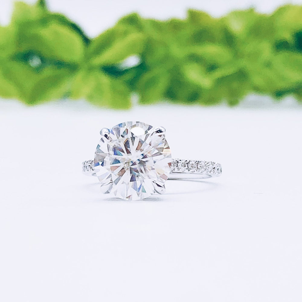 1.85 CT Round Cut Hidden Halo Pave Moissanite Engagement Ring 2