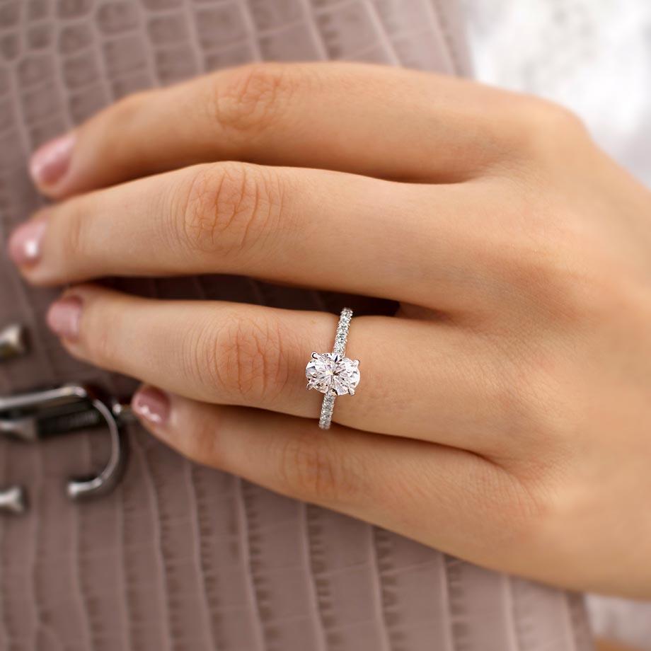 
                  
                    1.50 CT Oval Shaped Moissanite Solitaire With Pave Setting Engagement Ring 4
                  
                