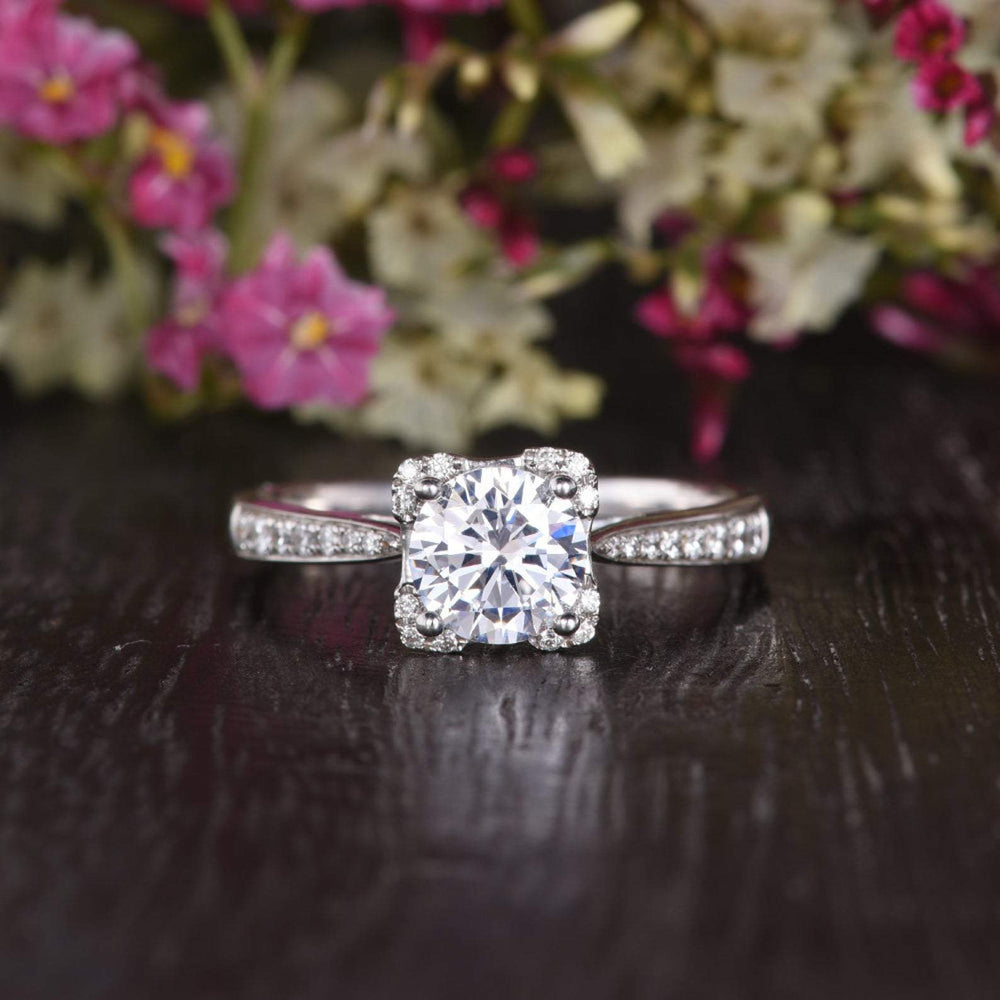 1.60 CT Round Cut Solitaire Pave Setting Moissanite Engagement Ring 1