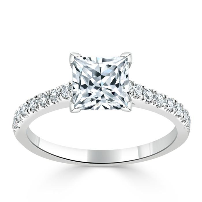 1.0 CT Princess Cut Solitaire Pave Setting Moissanite Engagement Ring 2