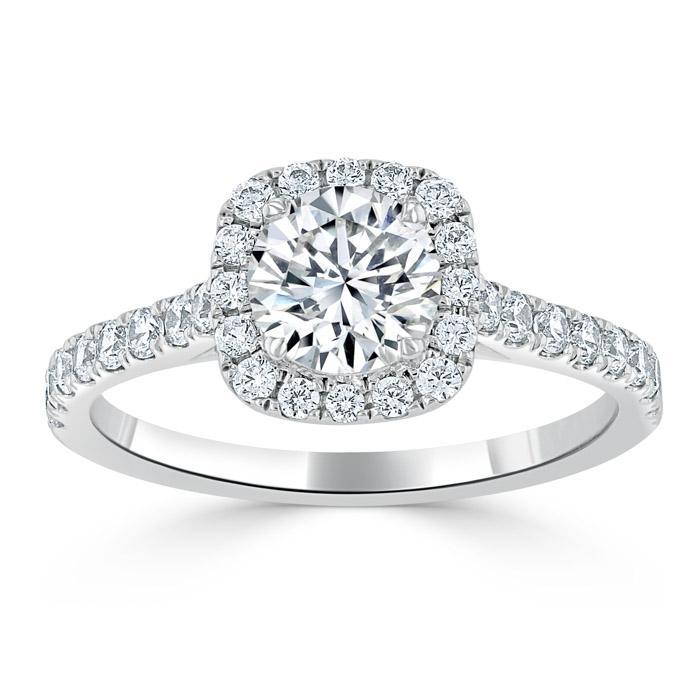 0.75 CT Round Cut Halo Pave Moissanite Engagement Ring 2