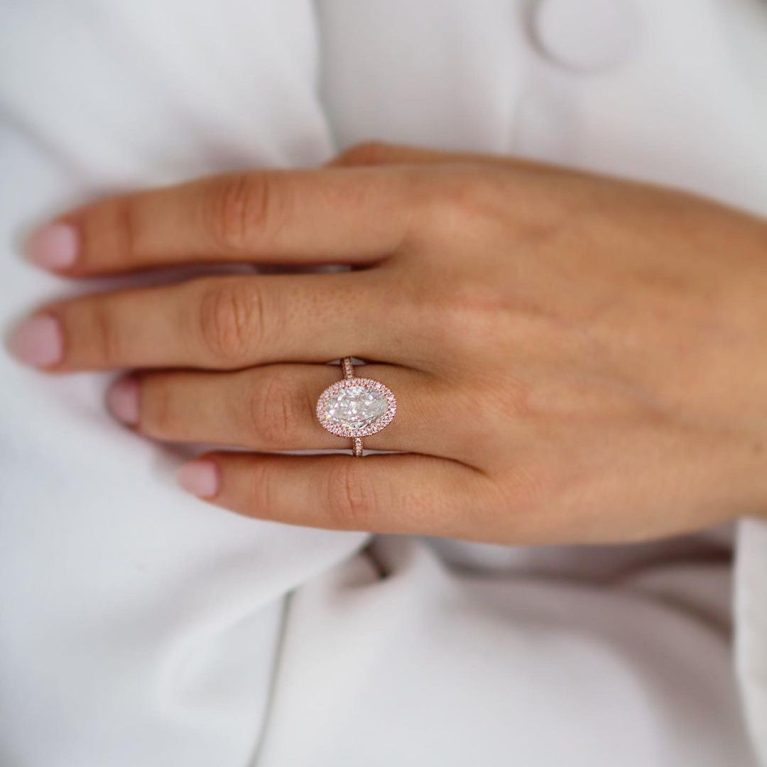 3.85 CT Oval Halo & Pave Moissanite Engagement Ring 1