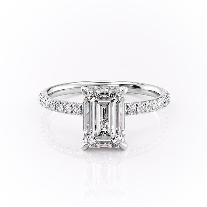 
                  
                    2.10 CT Emerald Cut Hidden Halo Pave Setting Moissanite Engagement Ring 10
                  
                