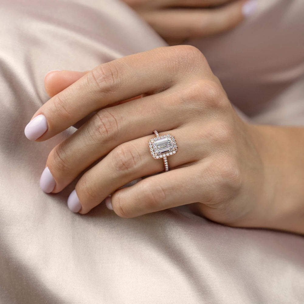 2.10 Emerald Halo Style Moissanite Engagement Ring 2