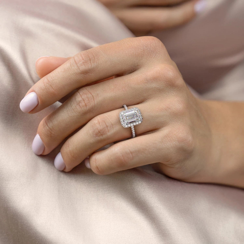 2.10 Emerald Halo Style Moissanite Engagement Ring 1