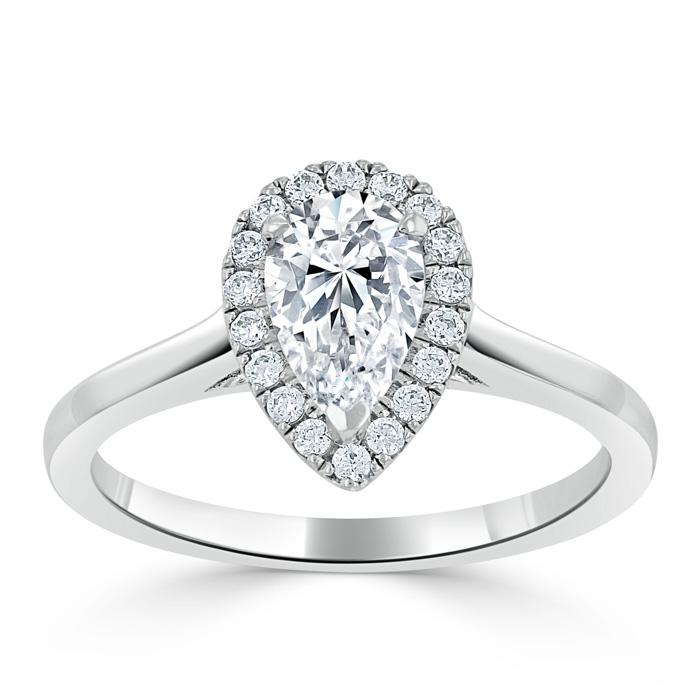 1.0 CT Pear Cut Halo Moissanite Engagement Ring 1