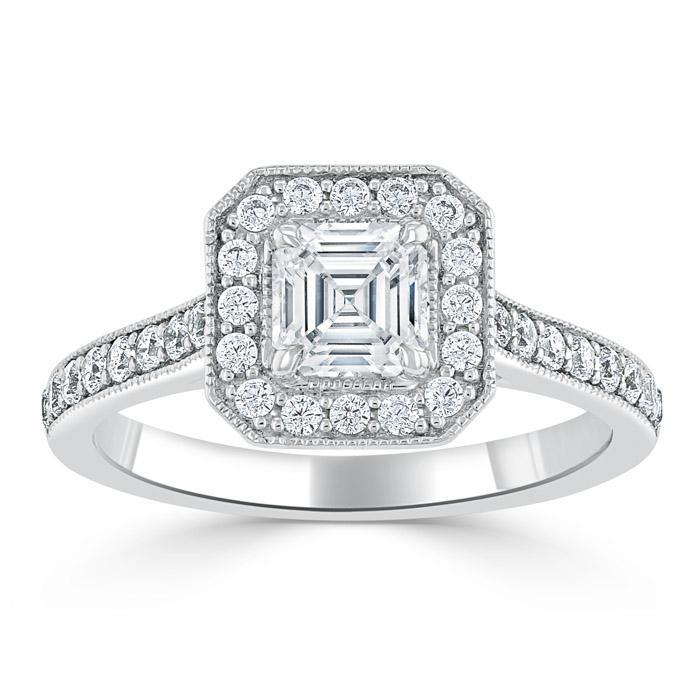 1.05 CT Asscher Cut Halo Pave Setting Moissanite Engagement Ring 2